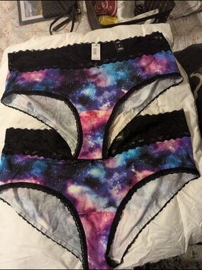 Galaxy Print Lace-Trim Bikini Panties - 2 Pairs